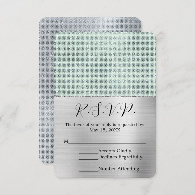 Dreamy Glitzy Silver Mint Sparkle Wedding RSVP (Front/Back)