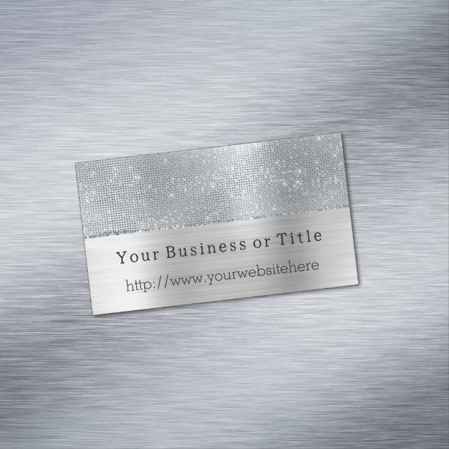 Dreamy Glitzy Silver Sparkle Magnetic Business Card (In Situ)