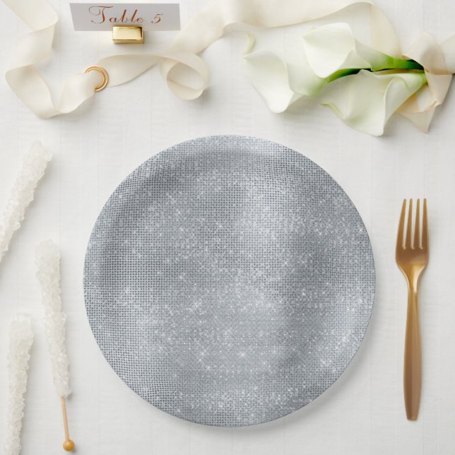 Dreamy Glitzy Silver Sparkle  Paper Plate (Wedding)