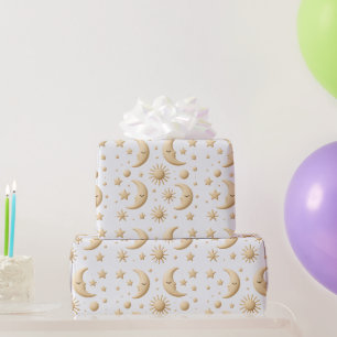 Dreamy Gold Moon Sun Stars Celestial Wrapping Paper