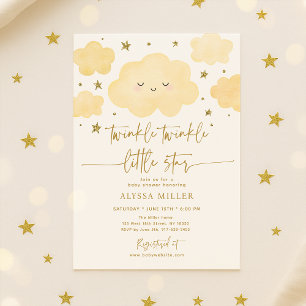 Dreamy Gold Twinkle Star Cloud Baby Shower Invitation