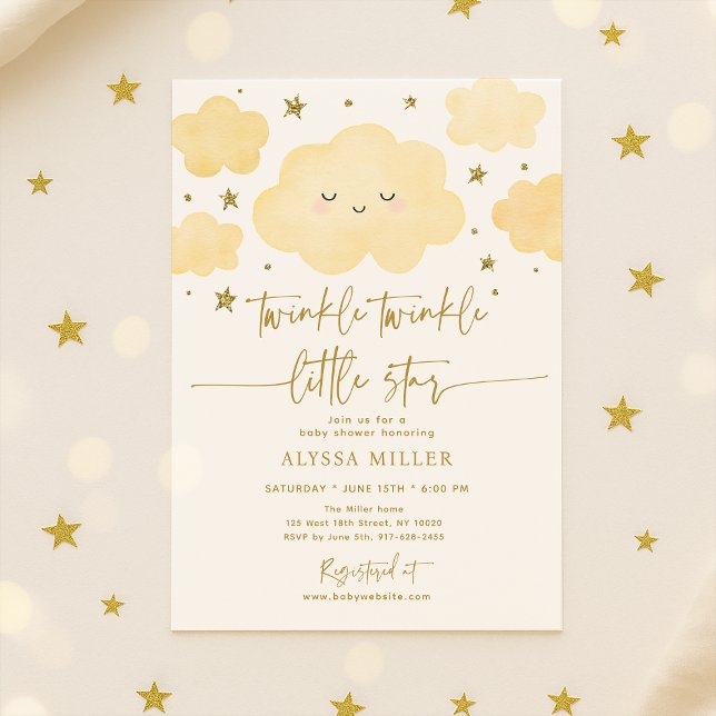 Dreamy Gold Twinkle Star Cloud Baby Shower Invitation (Creator Uploaded)