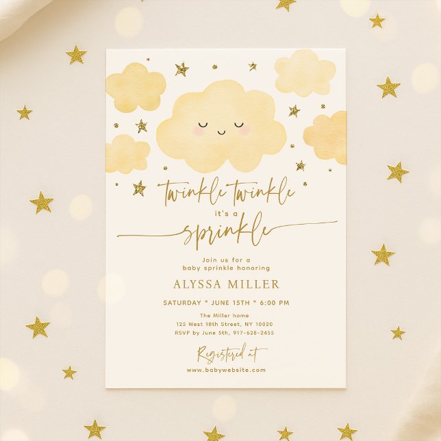 Dreamy Gold Twinkle Star Cloud Baby Sprinkle Invitation (Creator Uploaded)