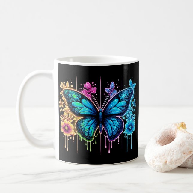 Dreamy Gradient Wings: A Butterfly in Pastel  Coffee Mug (With Donut)