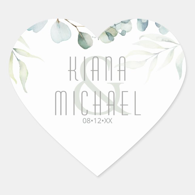 Dreamy Greenery Wedding Green/Blue ID817 Classic R Heart Sticker (Front)