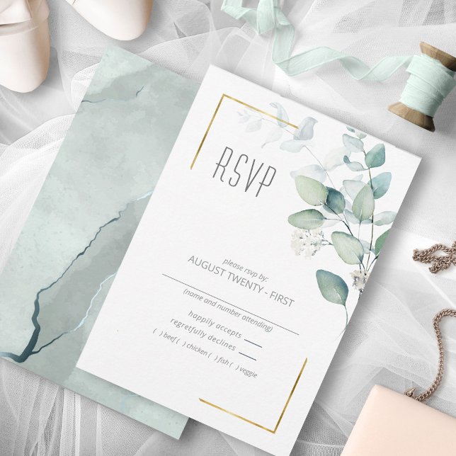 Dreamy Greenery Wedding Green/Blue ID817 RSVP Card (Creator Uploaded)