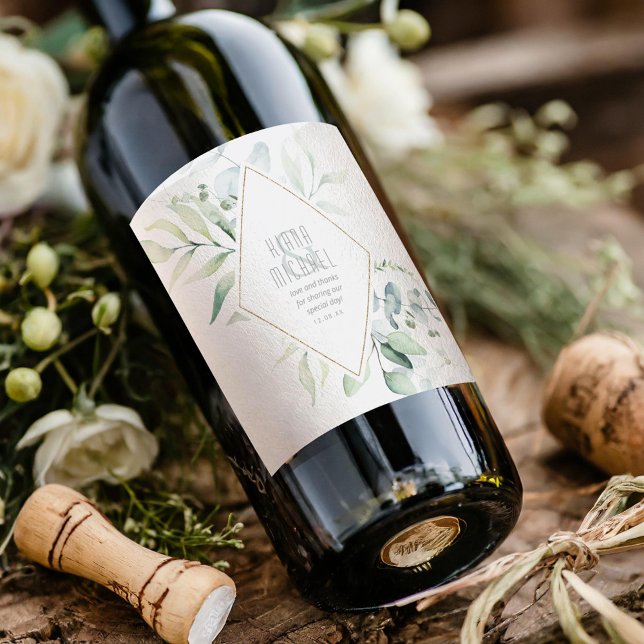 Dreamy Greenery Wedding Green/Blue ID817 Wine Label (Creator Uploaded)