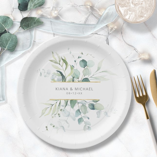 Dreamy Greenery Wedding V3 Green/Blue ID817 Paper Plate (Creator Uploaded)