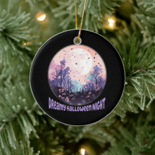 Dreamy Halloween Night – Pastel Purple Moon Ceramic Ornament