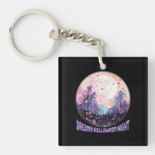 Dreamy Halloween Night – Pastel Purple Moon Key Ring
