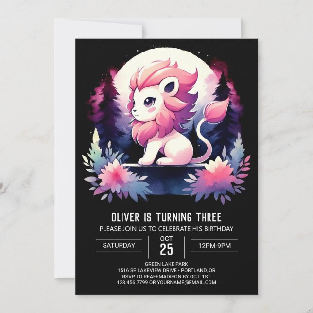 Dreamy Happy Lion Birthday Invitation (Front)