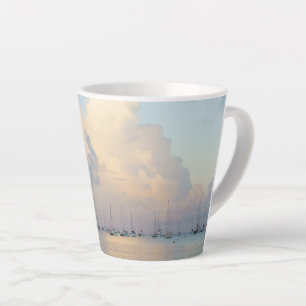 Dreamy Harbor Boats and Soft Clouds Coastal Photo Latte Mug