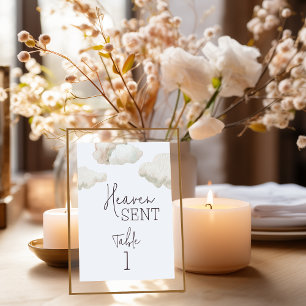 Dreamy Heaven Sent Blue Boy Baby Shower Table Number