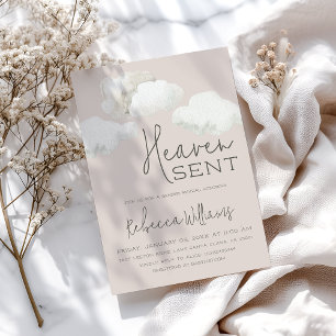 Dreamy Heaven Sent Gender Neutral Gender Reveal Invitation