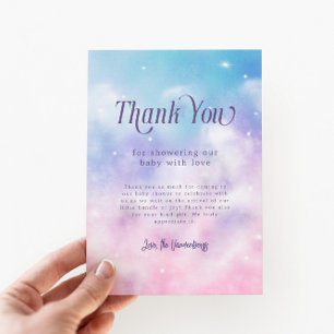 Dreamy Heaven Sent Girl Baby Shower Thank You Card