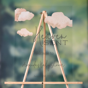 Dreamy Heaven Sent Sky Beige Baby Shower Welcome Acrylic Sign