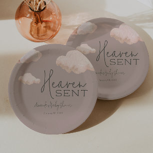 Dreamy Heaven Sent Sky Themed Beige Baby Shower Paper Plate