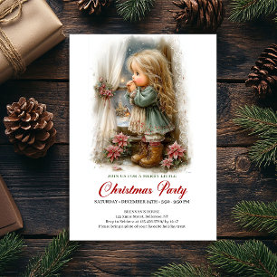 Dreamy Holiday Scene Girl Rustic Christmas Invite