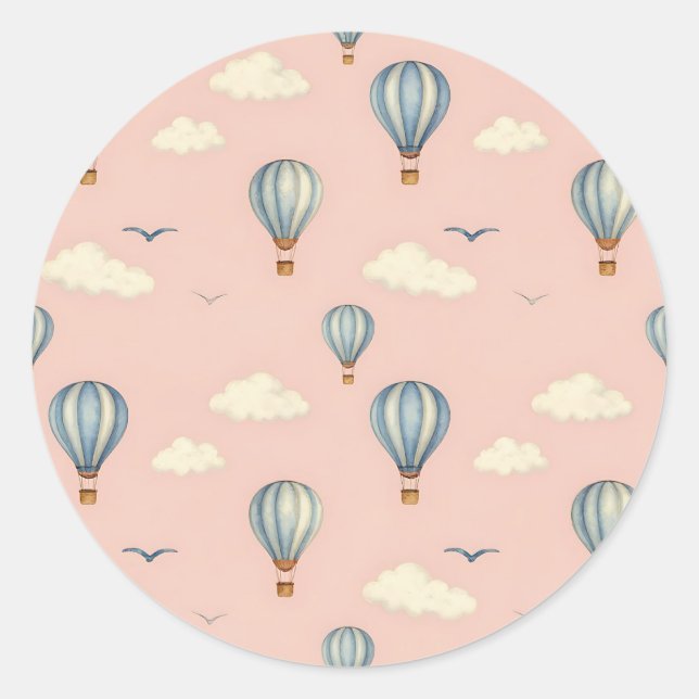 Dreamy Hot Air Balloon Sky Pattern Classic Round Sticker (Front)