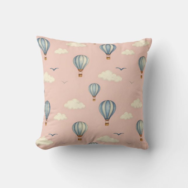 Dreamy Hot Air Balloon Sky Pattern Cushion (Front)