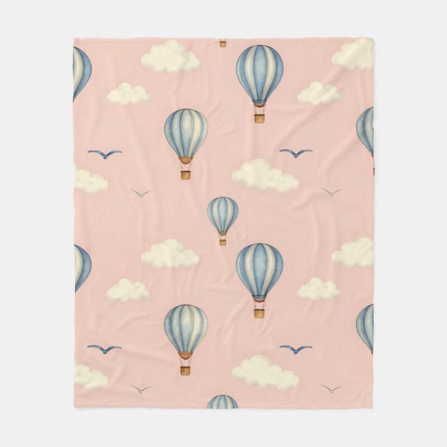 Dreamy Hot Air Balloon Sky Pattern Fleece Blanket (Front)