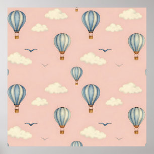 Dreamy Hot Air Balloon Sky Pattern Poster