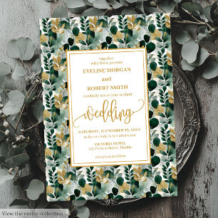 Dreamy Hunter Green Gold Greenery Wedding Invite