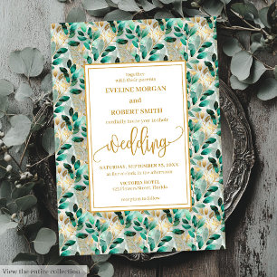 Dreamy Hunter Green Gold Greenery Wedding Invites