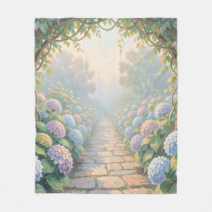 Dreamy Hydrangea Garden Arch Stone Path Cottage Fleece Blanket