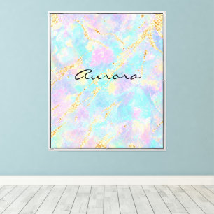 Dreamy Iridescent Opal Marble Shimmering Gold Foil Canvas Print