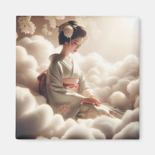 Dreamy Japanese Kimono Woman Floating in Clouds – Magnet