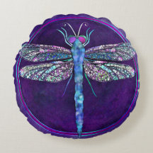 Dreamy Jewel-toned Dragonfly Round Pillow