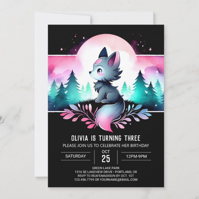 Dreamy Jungle Wolf Birthday Invitation (Front)