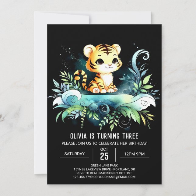 Dreamy Kids Tiger Birthday Invitation (Front)