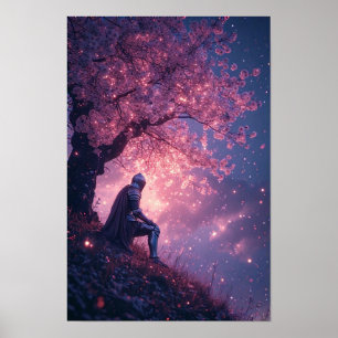 Dreamy Knight Under Cherry Blossoms Poster