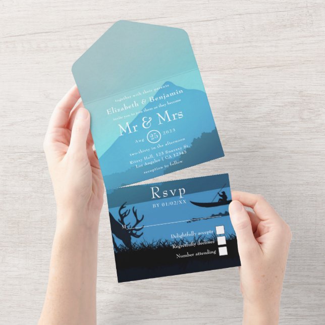 Dreamy Lakeside Woodland Forest Wedding All In One All In One Invitation (Tearaway)