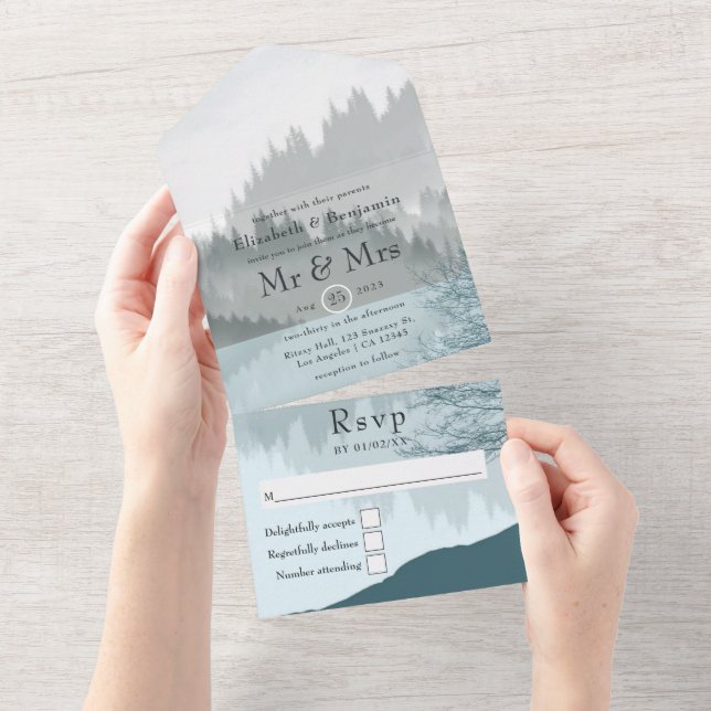 Dreamy Lakeside Woodland Forest Wedding All In One Invitation (Tearaway)