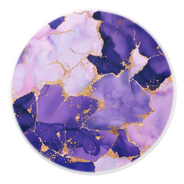 Dreamy Lavender alcohol inks and gold Ceramic Knob (Front)
