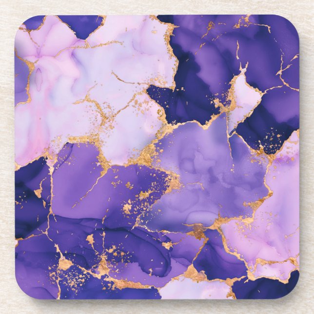 Dreamy Lavender alcohol inks and gold Coaster (Front)