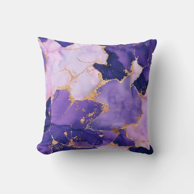 Dreamy Lavender alcohol inks and gold Cushion (Front)