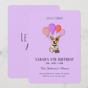 Dreamy Lavender - Corgi Birthday Customisable Invitation