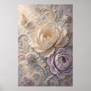 Dreamy Lavender Embossed Floral Pattern Art Poster