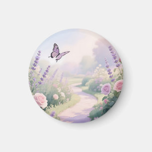 Dreamy Lavender Rose Garden Butterfly Path Magnet