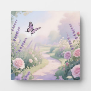 Dreamy Lavender Rose Garden Butterfly Path Plaque
