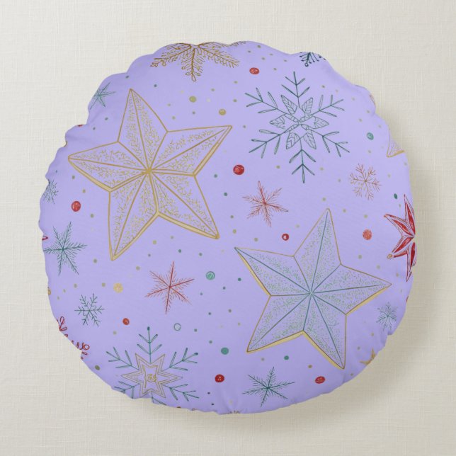 "Dreamy Lavender Star Pattern Round Pillow (Front)