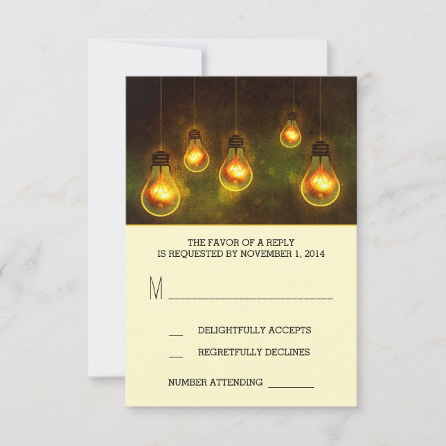 dreamy light bulbs whimsical wedding RSVP card (Front)