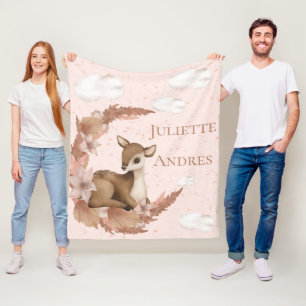 Dreamy little Bambi & Clouds  Flowers Baby Nursery Fleece Blanket