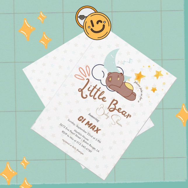 Dreamy Little Bear Cloud and Star Baby Shower Invitation (Creator Uploaded)