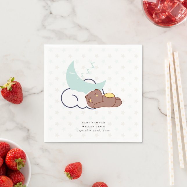 Dreamy Little Bear Cloud And Star Baby Shower Napkin (Insitu)