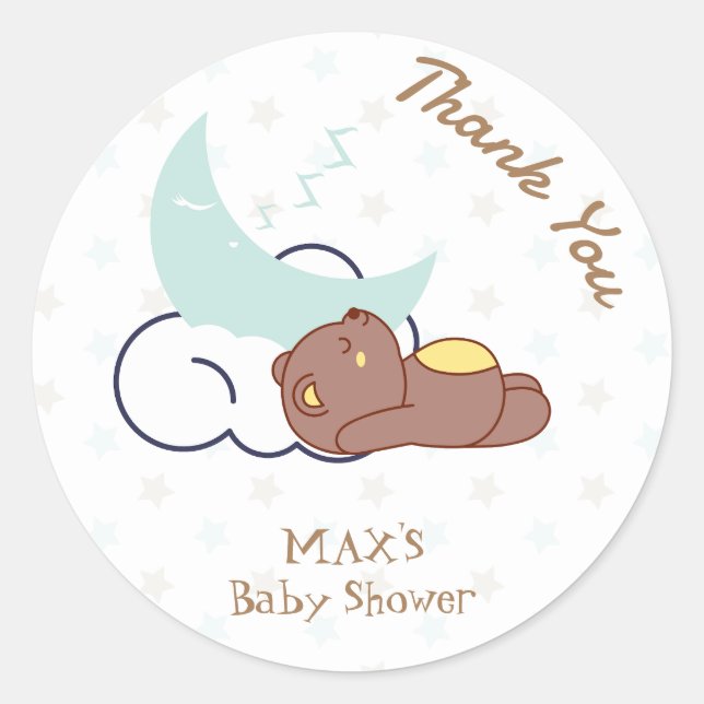 Dreamy Little Bear Cloud Baby Shower Thank You Classic Round Sticker (Front)